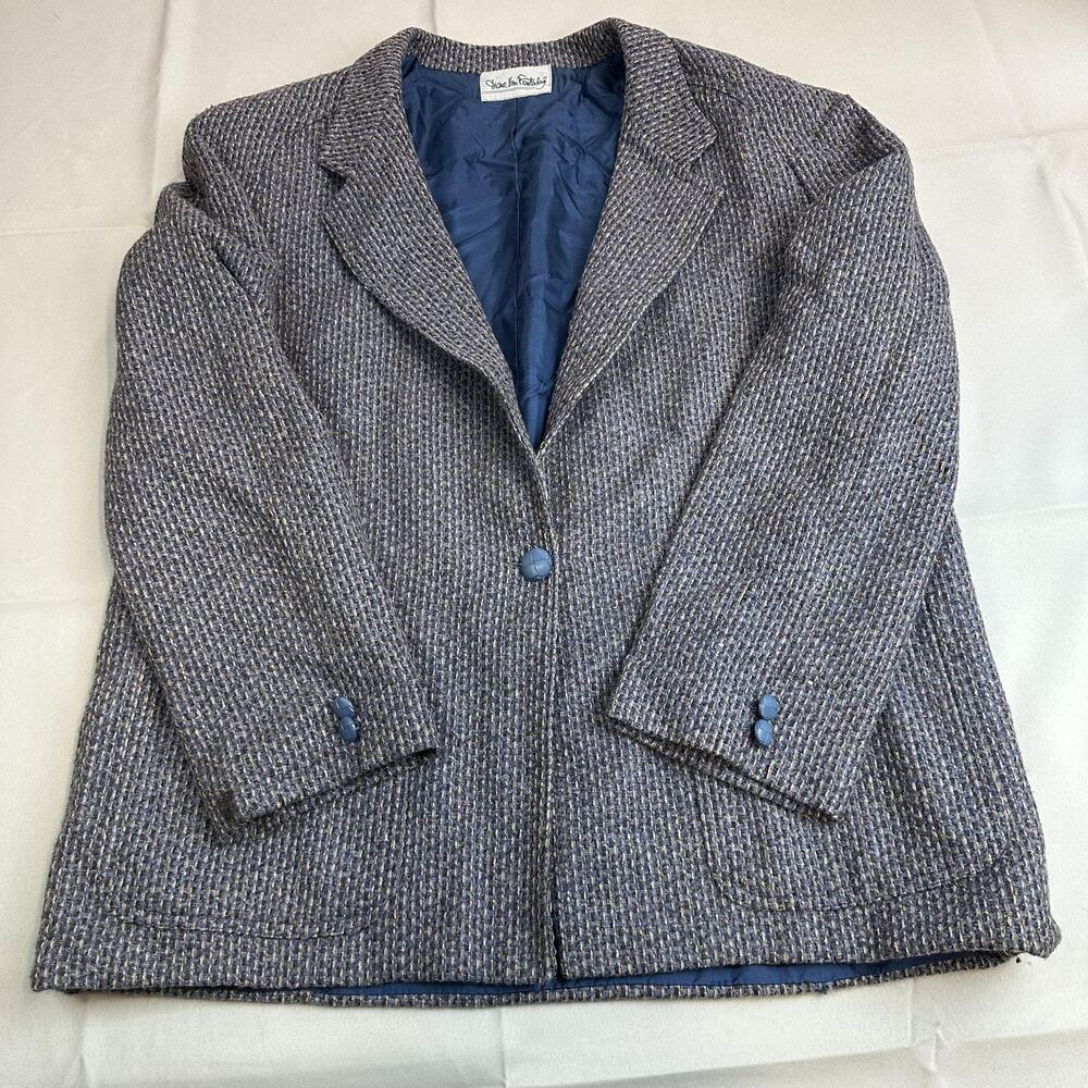 Diane Von Furstenberg Blazer Womens 14 Gray Blue Wool Silk Tweed Jacket Portugal
